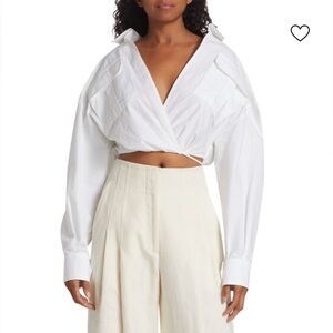 A.L.C. White Cropped Wrap Poplin Blouse